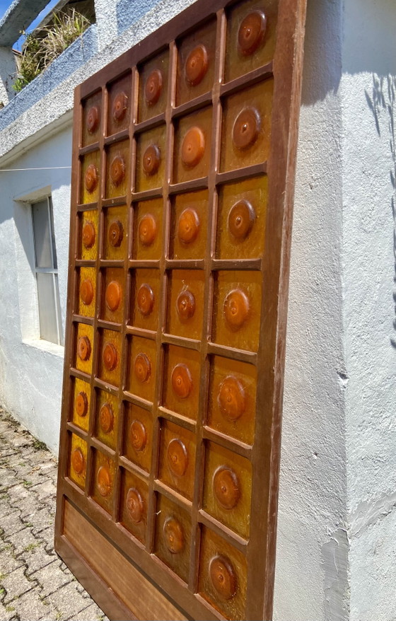 Image 1 of Monumentale pannello architettonico in vetro ambrato di Vidrios Gordiola, Maiorca, Spagna, circa 1970