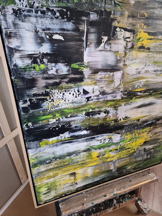 Image 1 of Frances Eckhardt - 70x90 handgeschilderd abstract schilderij modern hedendaags groen geel zwart wit