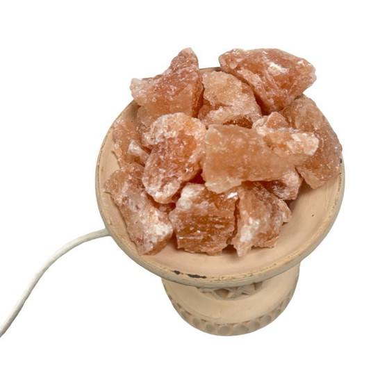 Image 1 of Lampe de sel sculptée en sel gemme naturel, céramique, vintage, faite à la main, années 1970