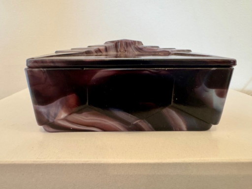 Dekseldoos, marmorite glas, A. Copier, Leerdam, 1932