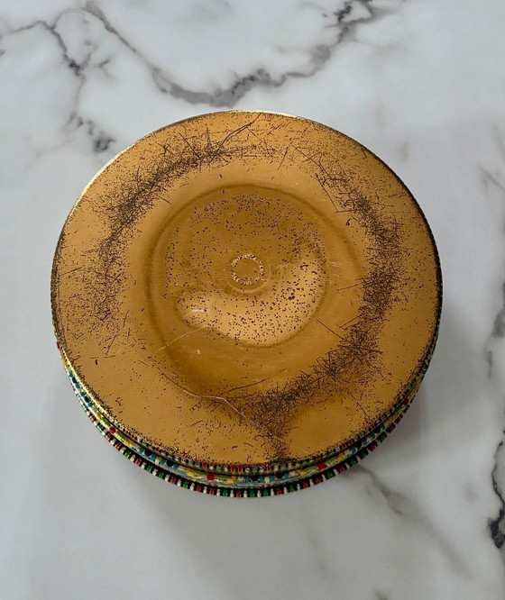 Image 1 of Vintage Nederlandse metalen doos met mozaïekpatroon