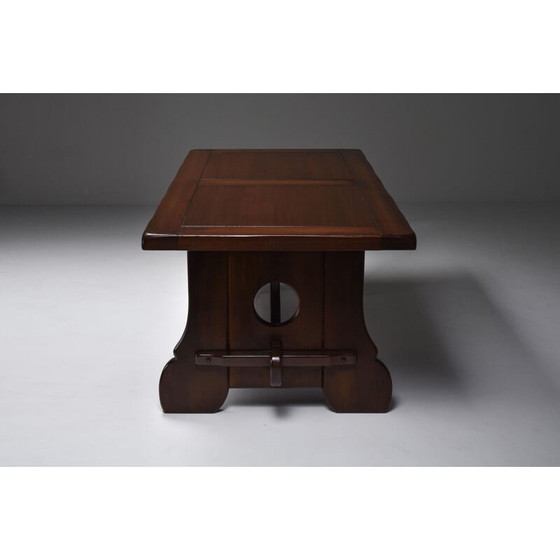 Image 1 of Rustic modern brutalist vintage dining room set in stained oak, Belgium 1970