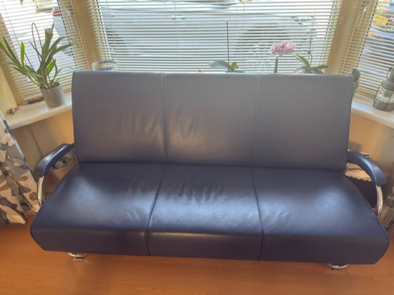 Divano Gispen 444, 3 posti - Rivestito in pelle blu – Divani 3 posti, Leather (photo 4 of 5)
