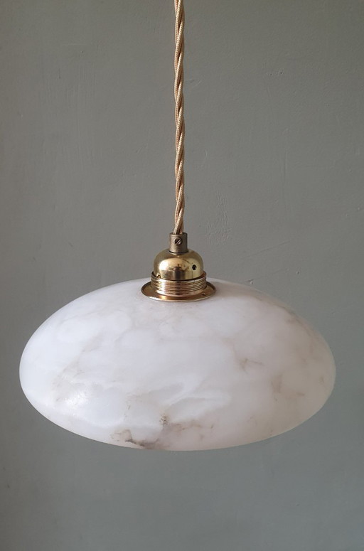 Lampada a sospensione vintage in alabastro - Art Déco - Metà secolo – hanglampen, Stone, Metal