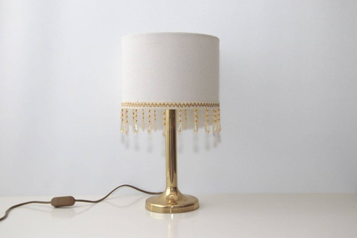 Table lamp, brass, textile, fringe, art glass beads, 90s vintage