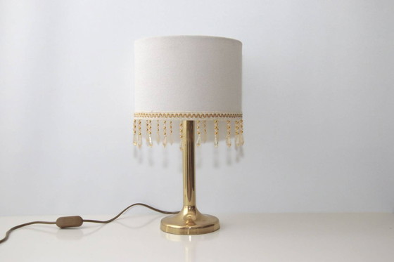 Image 1 of Table lamp, brass, textile, fringe, art glass beads, 90s vintage