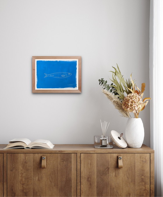 Acrylschilderij - Blauwe Sardine – canson, Wanddecoratie, Paper (photo 5 of 6)