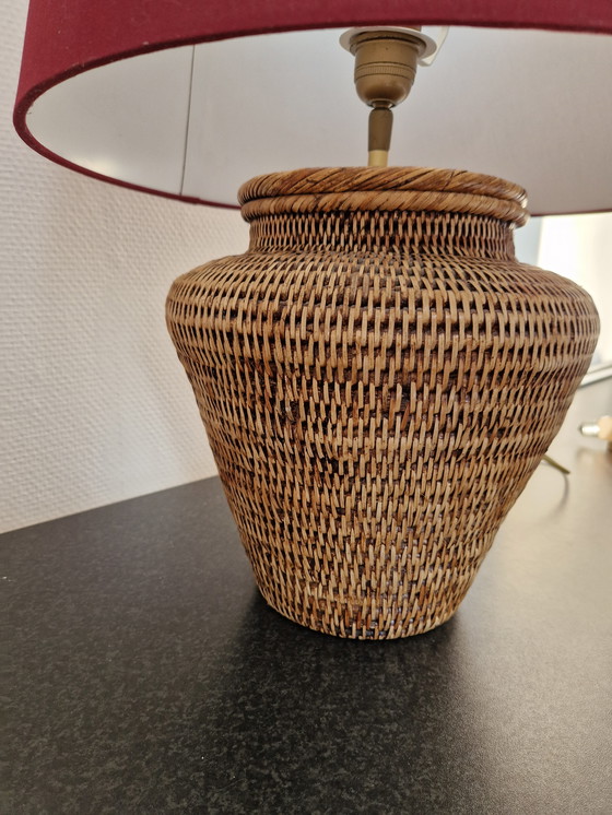 Image 1 of Vintage Wicker Boho Chic Table Lamp With