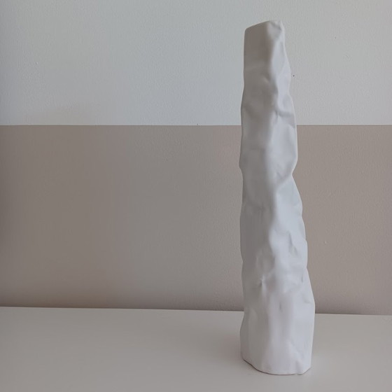 Image 1 of Sculptural Vase in Matte White Ceramic. Modern Pleated Design.