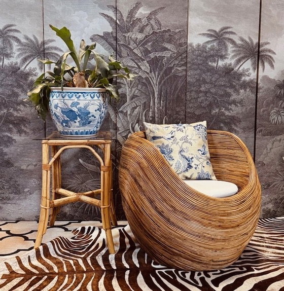 Image 1 of TABLE À PLANTES VINTAGE SUR PIÉDESTAL EN BAMBOU TABLE COLONNE PILIER