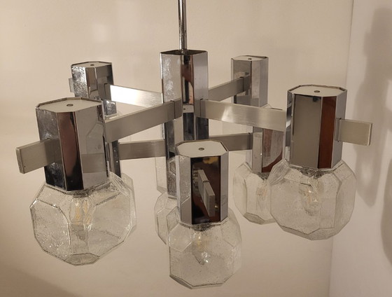 Gaetano Sciolari kroonluchter, 9 lampen, chroom, aluminium, mat glas, Space Age, Brutalisme – Chrome (photo 12 of 12)