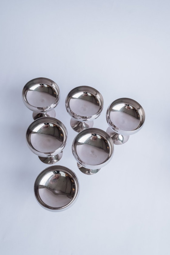 Image 1 of Vintage Italian stainless steel coupes, set of 6