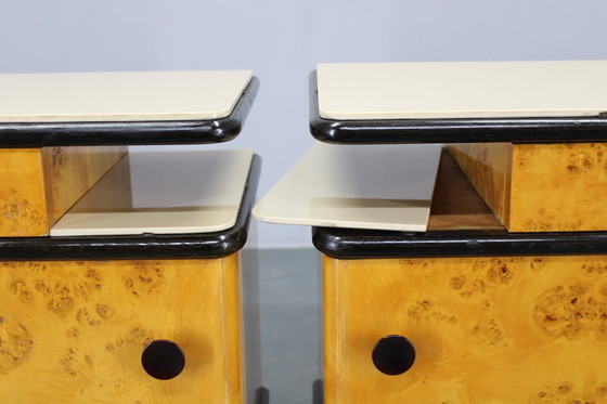 Image 1 of 1950s Pair of Bedside Tables/Nightstands in Birch Finish, Czechoslovakia