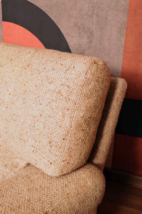 Image 1 of Vintage fauteuils, beige stof, minimalistisch design, 1980, set van 2