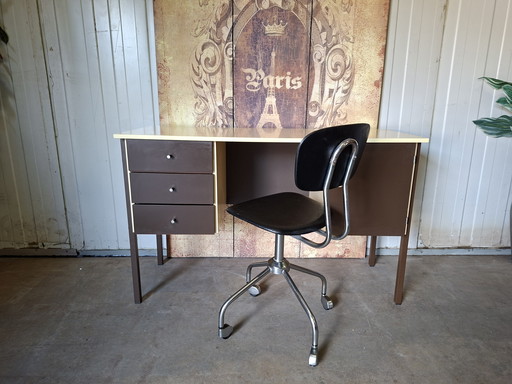 Escritorio vintage, mesa de escritura, con silla de oficina, dimensiones: 120x50cm y 75cm de alto.