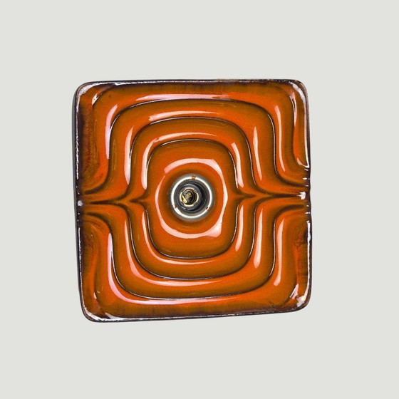 Image 1 of Vintage vierkante oranje wandlamp. Pop Art muurlamp van keramiek met oranje glazuur. Duitsland, jaren 60. Space age.