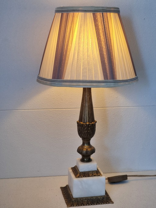 Tischlampe - Kupfer, Marmor - Stilvoller Plisseekap