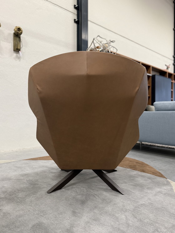 Image 1 of Moroso Clarissa Draai Fauteuil Brown Leer Camel Stof