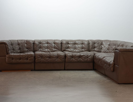 Image 1 of Excellent Mid-Century De Sede DS11 Patched Seal Brown Leather Modular Sofa, 6 Elements. Germany, 1970s.