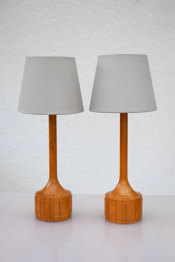Image 1 of Scandinavian oak table lamps from Elpe, set of 2
