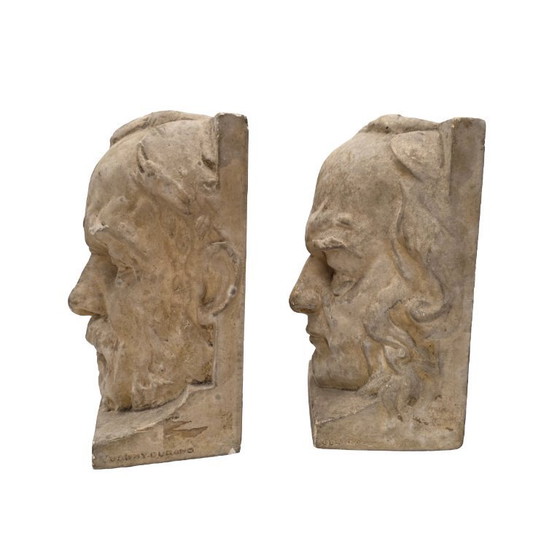 Image 1 of Französische Buchstützen aus Gips von Joanny Durand, Anfang des 20. Jahrhunderts