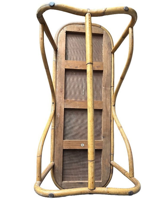 Image 1 of Vintage Bamboo Coffee Table with Black Plastic Top