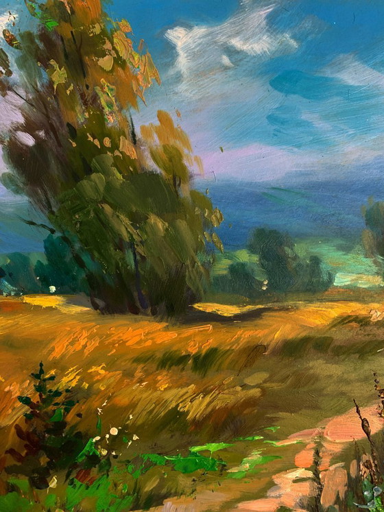 Image 1 of Original Oil Painting Summer Nature Landscape A light breeze on a flower field