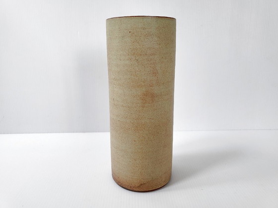 Image 1 of Vintage Vallauris stoneware roller vase with thistles, 1970s, by Fonck & Mateo