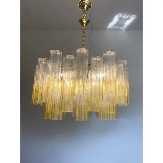 Image 1 of Luxe ovale Tronchi kroonluchter van helder en amberkleurig Murano-glas.