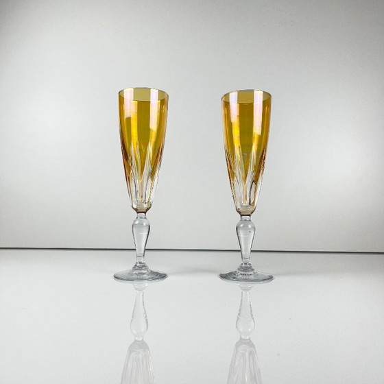 Image 1 of Duo de coupes de champagne en cristal de couleur jaune