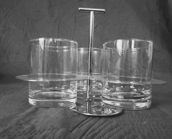 Image 1 of vintage Cilio Germany luxe dranken set 3 glazen met RVS houder
