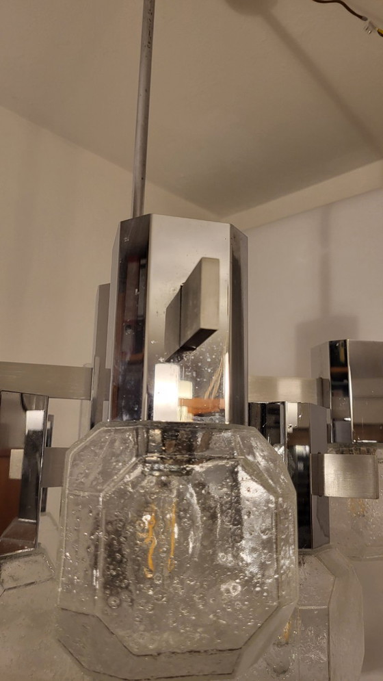 Gaetano Sciolari kroonluchter, 9 lampen, chroom, aluminium, mat glas, Space Age, Brutalisme – Chrome (photo 10 of 12)