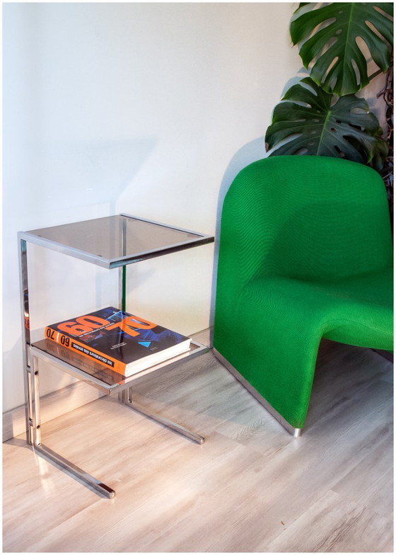 Image 1 of 1970s chrome and smoked glass side table