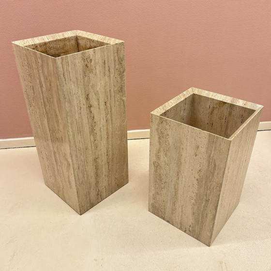 Image 1 of Square Travertine Plant Pots - 1980s