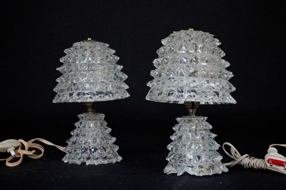 Image 1 of Par de lámparas de mesa italianas de cristal de Murano "Rostrato" de Ercole Barovier, década de 1940