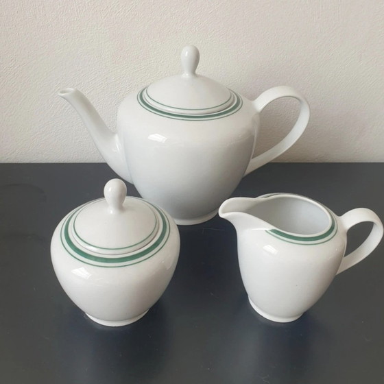 Image 1 of Mitterteich Bavaria Tea Set - Model 'Fanara' - Timeless Green Trim (3-piece, 1960s/70s)