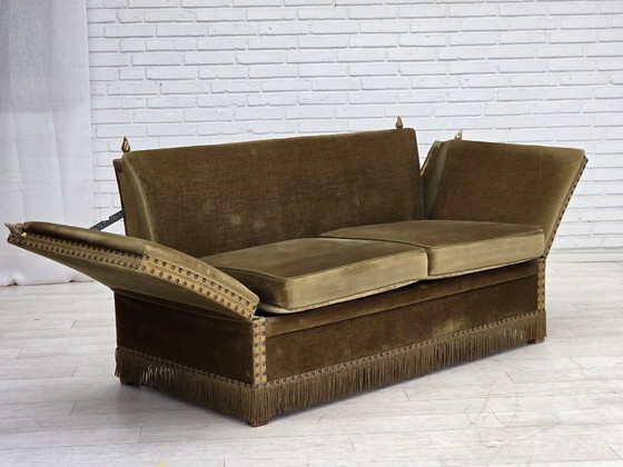 Image 1 of 1970s Danish 2-Seater "Spanish" Drop Arm Sofa, Furniture Velour