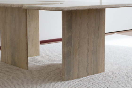 Exclusive Italian Travertine Puzzle Coffee Table Set, Beige, Mid Century Modern (photo 4 of 5)