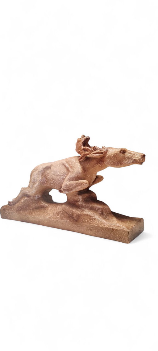 Grande statue de renne en céramique Art-déco 1950s
