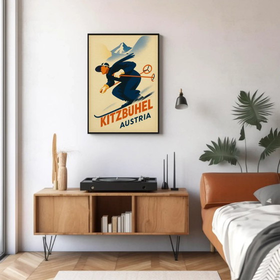 Kitzbühel Austria Skier Poster, Paper, Beige, Vintage (photo 3 of 6)
