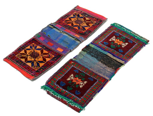 2x Original Handgeknüpfte Salz Tasche aus Echter Wolle, Khurjin, Afghan Deco 70x30 cm