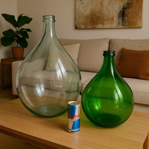 Lote de 2 garrafas de vidrio vintage (VEBAU 54L & 10L, Italia)