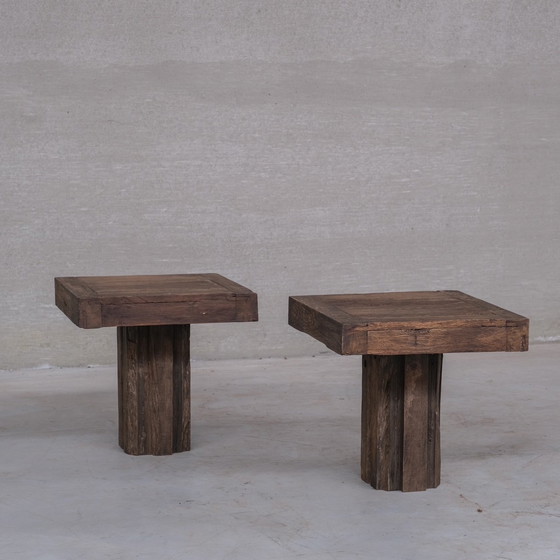Image 1 of Pair of Belgium Wabi-Sabi Wooden Side Tables