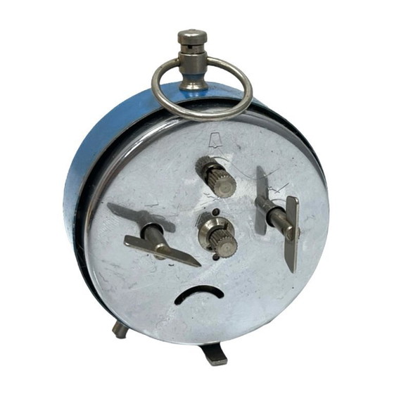 Image 1 of Blauer mechanischer Wecker mit PRIM-Griff, Tschechoslowakei, 1960er Jahre.