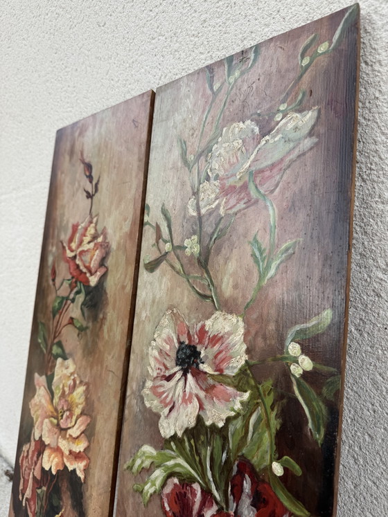 Image 1 of Antike Blumenmalereien auf Holztafeln