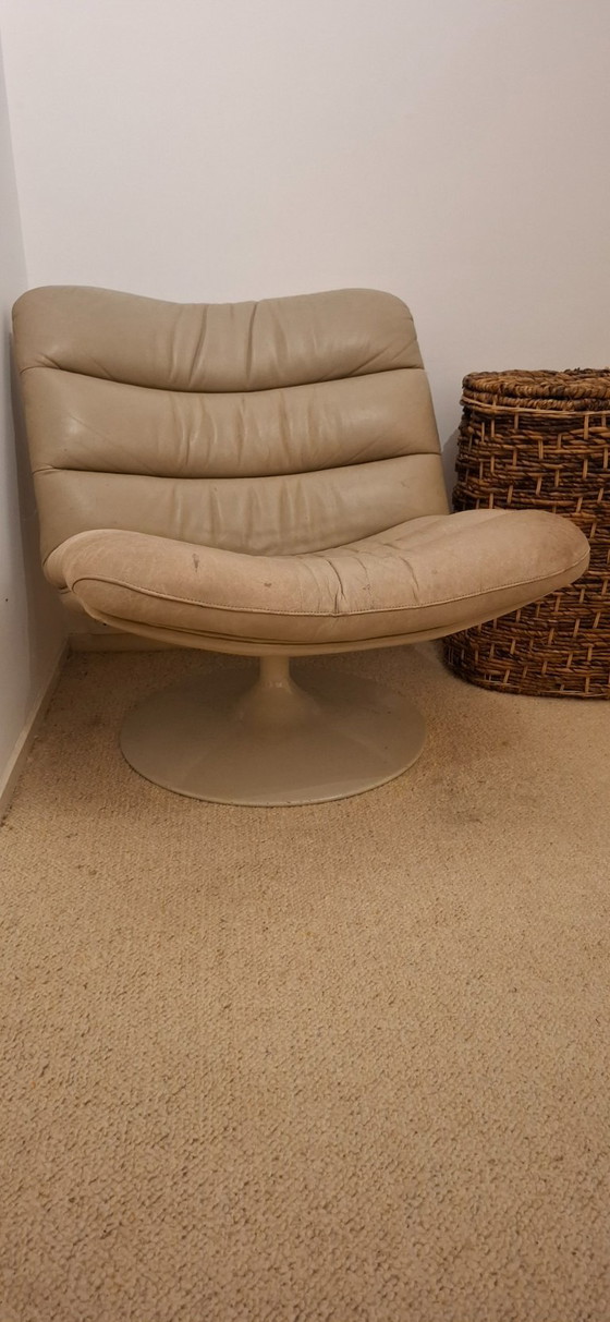 Artifort Leather Armchair, Swivel chairs, Metal, Beige (photo 14 of 15)