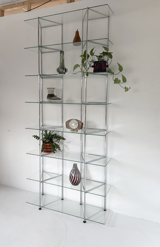 Vintage Chroom & Glazen Wandrek ‘Narr’, Richard Clack ‘90 – IKEA, Wandkast, Chrome, Glass (photo 5 of 13)