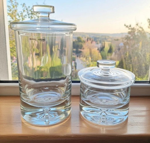 Set of 2 Vintage Krosno Bonny Bonbonnières Mouth-blown Crystal Glass with Lid