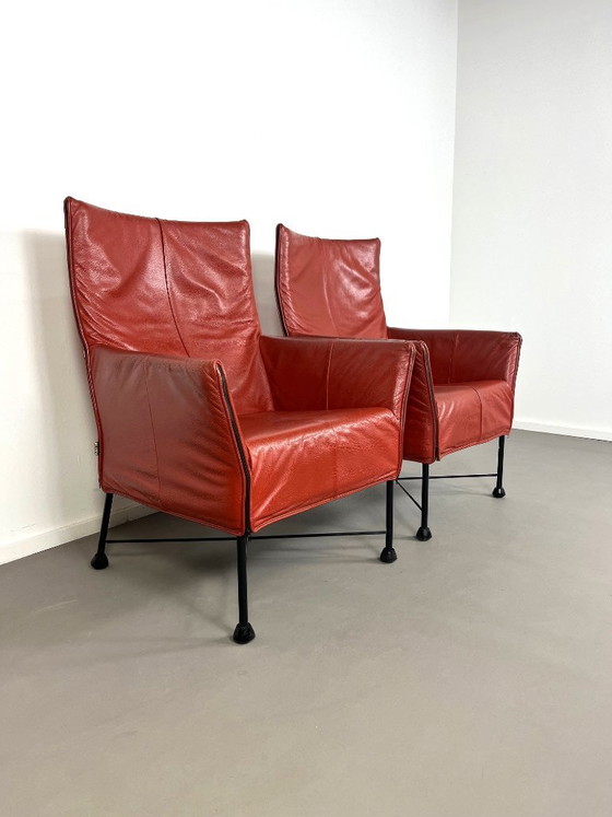 Image 1 of 2 Postmodern leather Charly armchairs by Gerard van den Berg for Montis, 1980s.