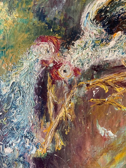 Origineel Schilderij Hanengevecht
